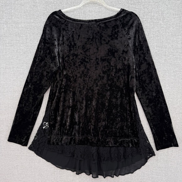 Karen Kane Black Velvet Lace Trim Long Sleeve Tunic Top Sz XL USA Whimsigoth - Picture 2 of 11